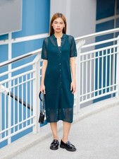 unqilo dress green lace knit button up short sleeve slip dress size small new