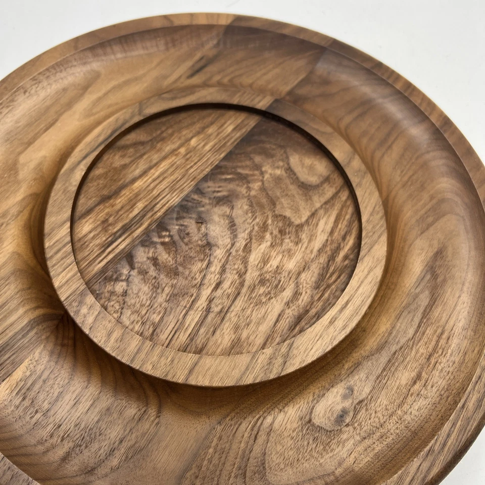 Crate & Barrel Wooden Round Serving Tray with Slate Center Charcuterie Board 14” - Image 4 of 4