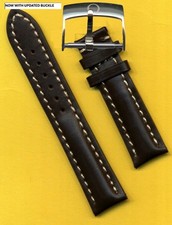 22mm GENUINE BROWN LEATHER PADDED MB BAND STRAP & GENUINE OMEGA STEEL BUCKLE