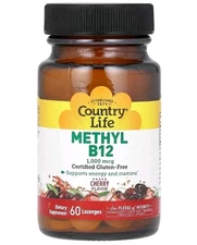 Country Life Methyl B12 Cherry Flavor 1000 mcg 60 Lozenges Gluten-Free, GMP