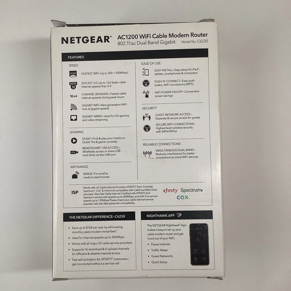 Netgear C6230 - AC1200 WiFi Cable Modem Router with DOCSIS 3.0 - Open Box - Image 3 of 4