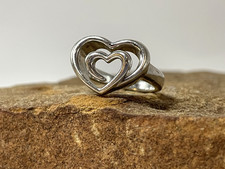 925 Sterling Silver Double Heart Ring Sz 7.75 6.52g