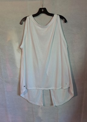 Danskin Now Womens XXL White Mesh Split Open Back Sleeveless Tank Top Dri-More