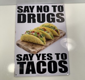 Metal Tacos Sign By Kalan 11 1/2 x 8 1/4 Inches Used