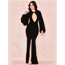 House of CB Marciella Backless Balloon Sleeve Maxi Dress Size XS Black Formal