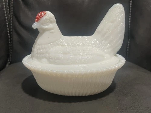 Vintage Hen on a Nest Candy Dish White Milk Glass by Indiana Glass Company