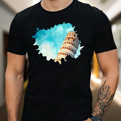 Herren T-Shirt Pisa Turm Motiv Baumwolle Größe XS bis 5XL