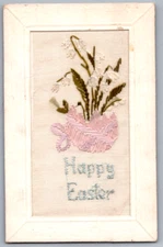 Embroidered Egg and Tulip Flowers Happy Easter Unused DB Postcard W14