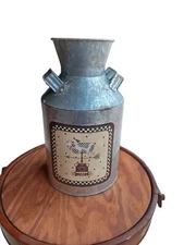 Tin Box Company Galvanized  Milk Can Vase/ Cabin Decor Vintage