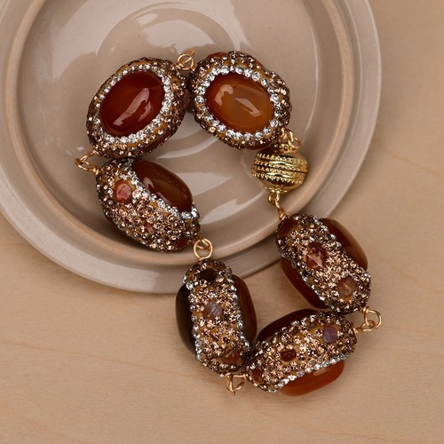 Brazalete de cornalina de ágata roja natural con cuentas de pepita de huevo pavimentado de moissanita 8,5' - Imagen 5 de 9