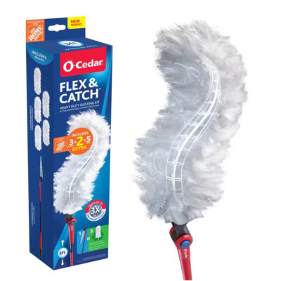 O-Cedar Flex and Catch Heavy Duty Dusting Kit with Stay-On Duster Hook 5-Duster