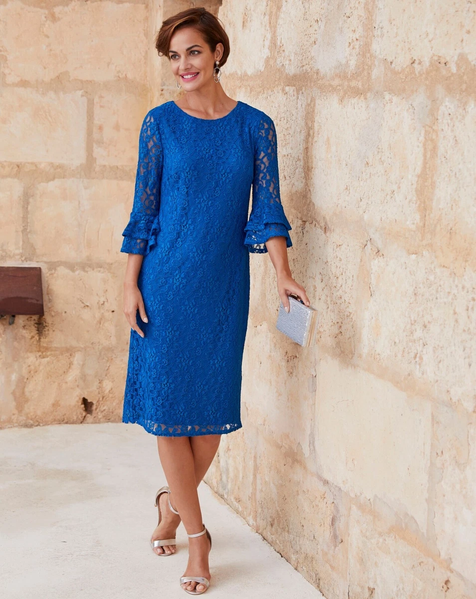 BNWT JOANNA HOPE BLUE LACE BELL SLEEVE SHIFT DRESS SIZE UK 14 75
