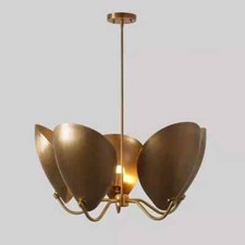 Curved Disk Shades Mid Century Italian Raw Brass Ceiling Chandelier