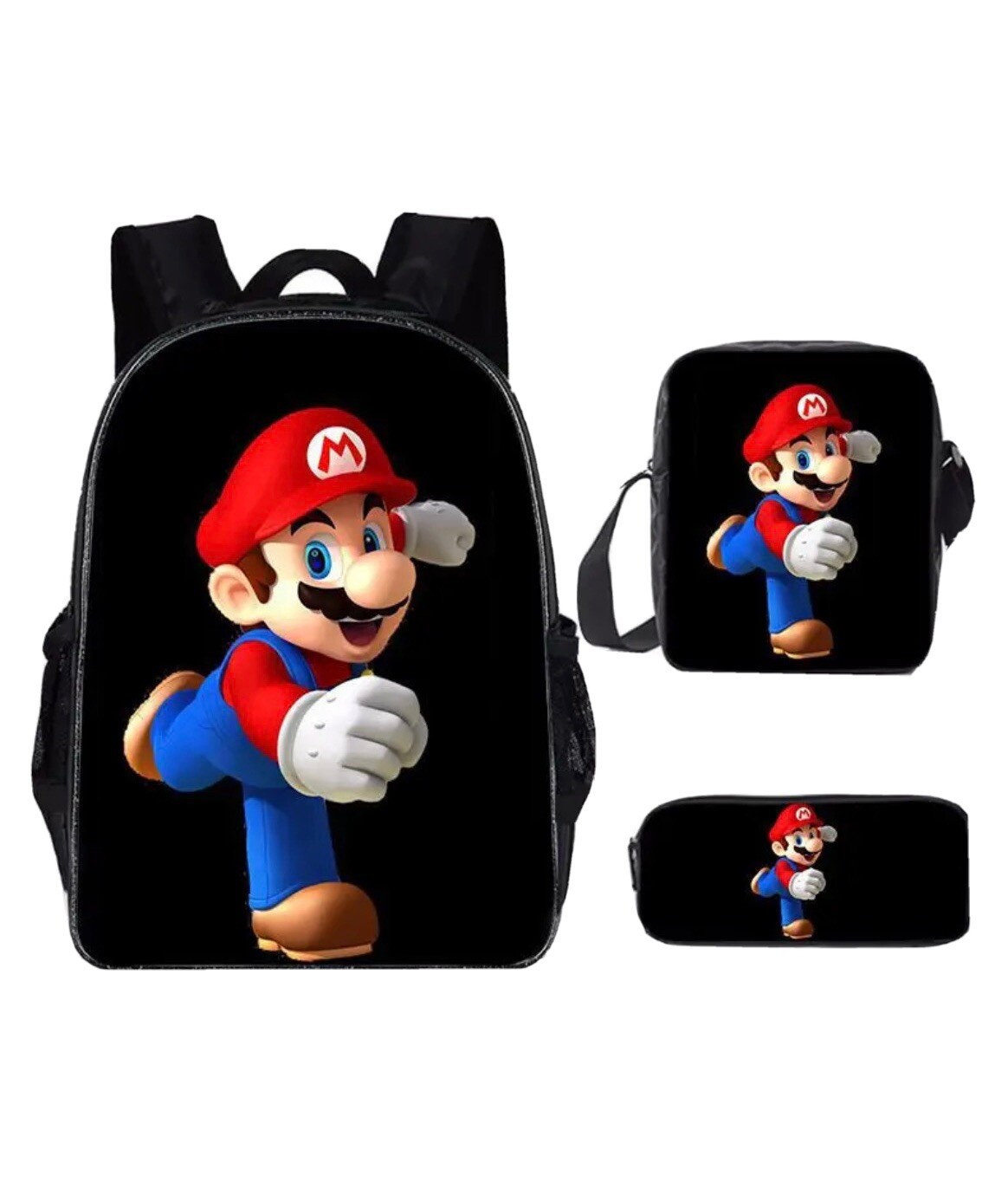 Super Mario Bros School Kids Backpack Set Shoulder Bag Lunch Bag Pen ...