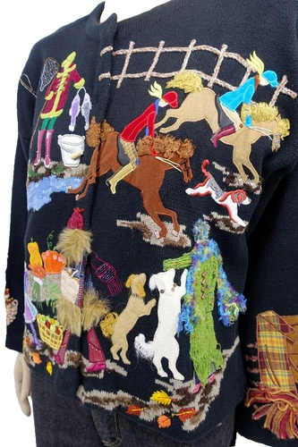 Design options Christmas women embroidered Cotton Sweater Country Scene Size L - Picture 4 of 8