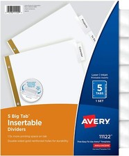 Avery 5-Tab Binder Dividers 1 Set Insertable Clear Big Tabs Letter Customizable