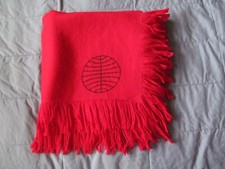 vintage PAN AM fringed airline cabin lap blanket red woven mod