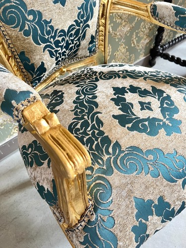 Armchair French Louis Armchair Turquoise Velvet Chair Handmade Baroque Chair - Bild 5 von 7
