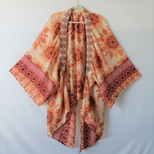 Moon Orchid Womens Orange Kinomo Sleeve Bohemian Open Front Cover-Up Size M