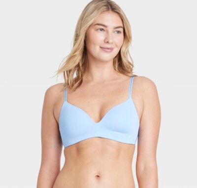Auden Bliss Lightly Lined Wirefree Bra Womens 34D Adjustable Straps Blue