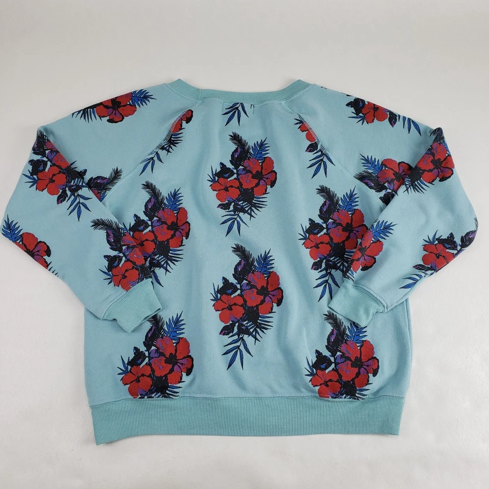 Wildfox Hibiscus Dreams Floral Sweatshirt Womens XS Turquoise Tropical Pullover - Image 3 of 4