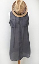 TED BAKER Sleeveless Pinstripe Shirt Dress/Long Blouse - Grey/White - Sze 3 (12)