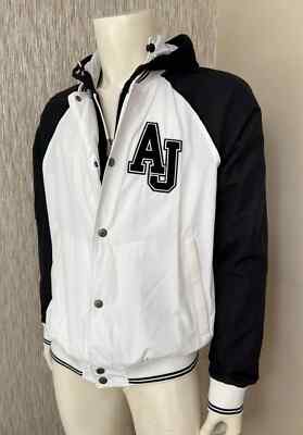 ARMANI JEANS BOMBERJACKE WEISS & SCHWARZ MIT KAPUZE GRÖSSE 44 NEU MIT ETIKETT