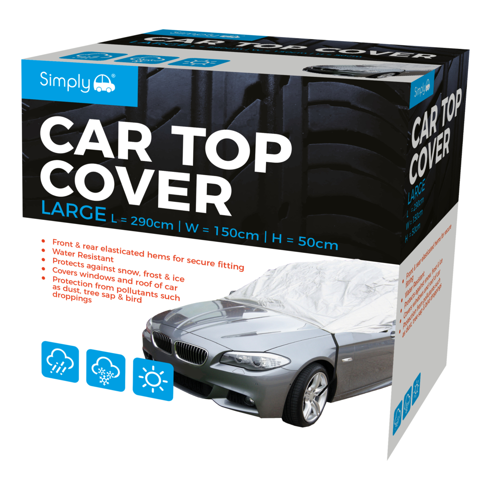 SIMPLY AUTO Car Top Cover Water Resistant Snow Frost Ice Sun Protector Large