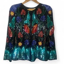 Vintage Abstract Silk Beaded Sequin Evening Cocktail Jacket Scarlet Rage Small