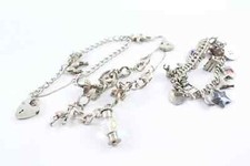 Mixed Grade Silver Charm Bracelets Heart Padlock Frog Ballerina x 3 (74g)