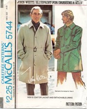 1970's McCall's Men's Coat or Jacket John Weitz Pattern 5744 Size 48 UNCUT