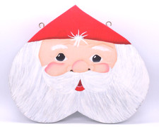 Vintage Santa Hand Painted Wall Decor Wood Artist Signed 90s Christmas Face Head