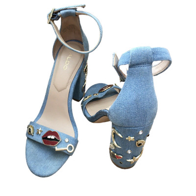 denim block heels