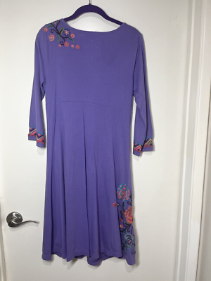 johnny was purple dress JOHNNY WAS Embroidered Floral Purple Dress Sz M Twist Front 100% cotton  NICE!!!