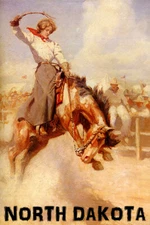 North Dakota Rodeo Cowgirl Riding a Bucking Horse Vintage Poster Repro FREE S/H