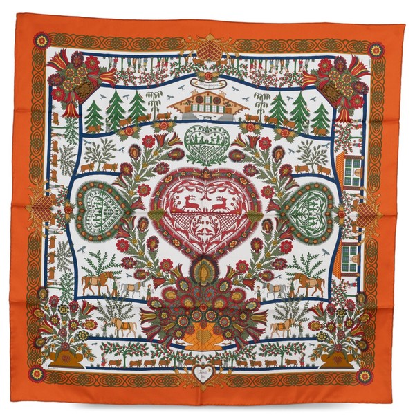 71040 authentischer HERMES Kürbis Seide Decoupages 90 Twill Schal