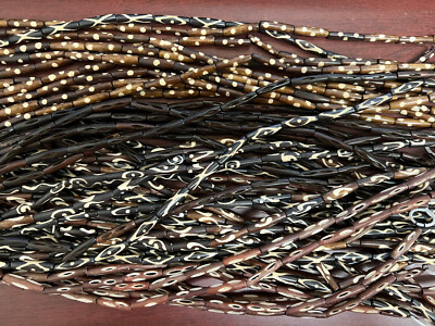 50 STRANDS ASSORTED BROWN WAVY PIPE TUBE BONE BEADS 1 