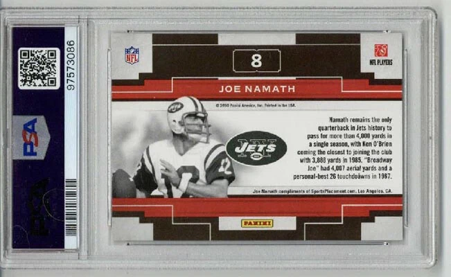 2010 PANINI THREADS CENTURY LEGENDS #8 JOE NAMATH CARD JETS PSA 10 LOW POP RARE - Image 2 of 2
