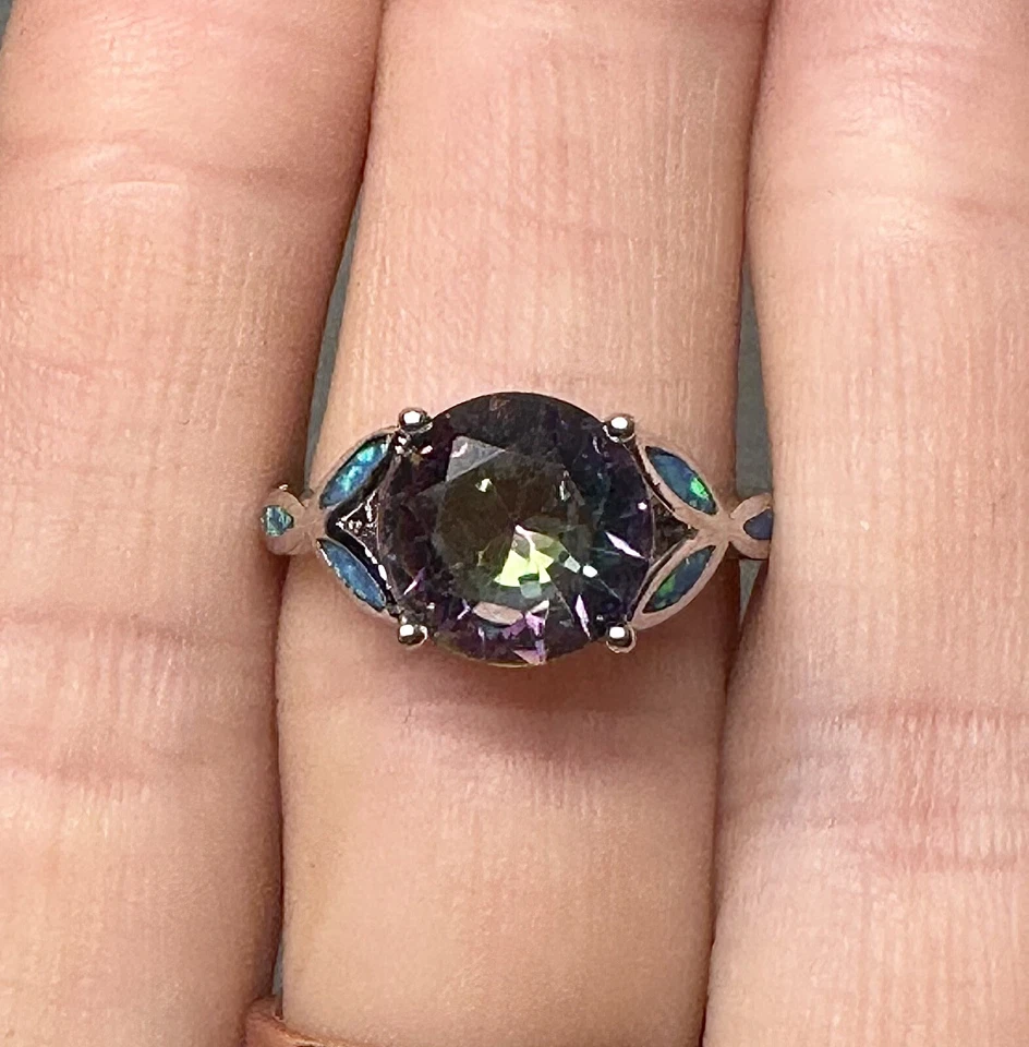 Gorgeous Mystic Topaz Blue Fire Opal Silver Filled Lab Created Ring Size 6.75 - Imagem 4 de 4