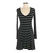Love Fire Stripe V-Neck Black Jersey Comfy Long Sleeve Dress Size XL