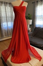 Blondie Nites Size 3 Pleat One Shoulder Chiffon Red Gala Homecoming Gown