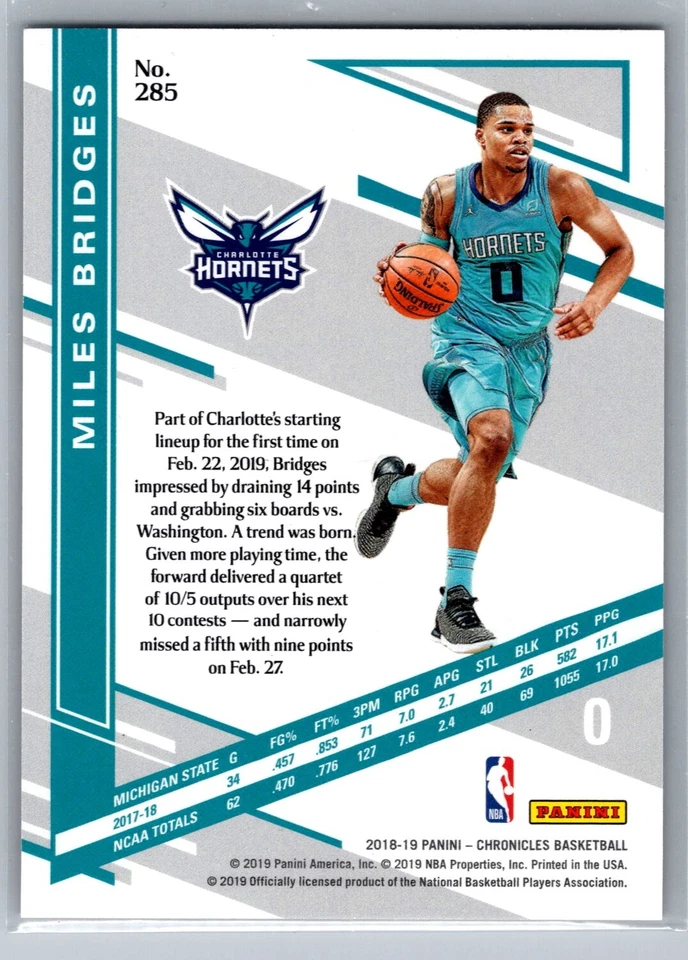 2018 Panini Chronicles #285 Miles Bridges Elite Red - /149 - Image 2 of 2