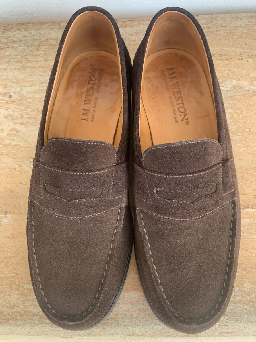 J.M. Weston Signature 180 Penny Loafer Brown Suede Size 6E J.M. Weston Signature 180 Penny Loafer Brown Suede Size 6E