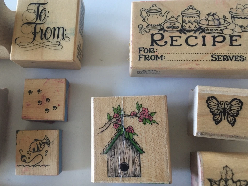 Lote de 27 estampillas vintage de madera de goma de los años 80 90 Foto 2 de 4