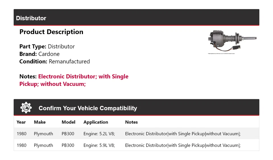 Cardone distribuidor Plymouth PB300 1980 - Imagem 2 de 4