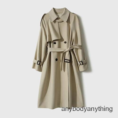 Womens Large Lapel Collar Double Breasted Jacket Belted Trench Coat Women - Imagen 4 de 28
