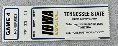 2002 11/30 Tennessee State at Iowa Hawkeyes Basketball Ticket-Roshaun Bowens