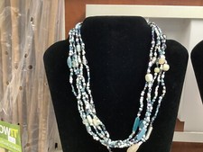 3 glass bead Necklaces, Blue With 5 Strands Free Shipping