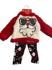 Girls One Step Up Plush Sequin Hooded Santa Christmas Outfit Size 18 Months New