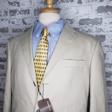 NEW Perry Ellis Mens Khaki Beige Linen Cotton Sport Coat Surgeon Cuffs Size 40 R